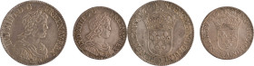 417. Louis XIV (1643-1715)
Ensemble de 2 monnaies :
- Demi écu en argent à la mèche longue 1644 Lyon.
Poids : 13,5 g
G : 168.
TTB.
- 1 quart d’écu en ...