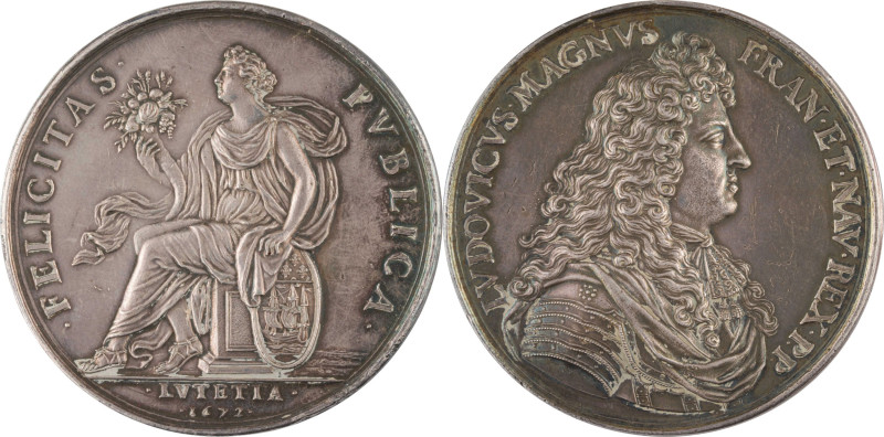 427. Louis XIV (1643-1715)
 Médaille en argent commémorant la FELICITAS
PUBLICA,...