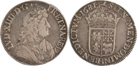 429. Louis XIV (1643-1715)
Écu à la cravate du Béarn, 1681 Pau.
Poids : 26,9 g
G : 212.
TB au droit et TTB au revers.