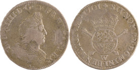 434. Louis XIV (1643-1715)
 Demi écu de Flandres aux insignes 1701 Lille.
Réformation.
Poids : 18,4 g
G : 191.
TB.