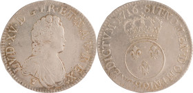 436. Louis XV (1715-1774)
Écu Vertugadin 1716 Rennes. Flan neuf.
Poids : 30,4 g
G : 317.
 Provenance : Trésor de Luzarches, partie du lot
n°248 le 17 ...