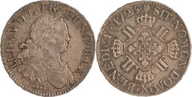 441. Louis XV (1715-1774)
Écu d’argent au 8L 1725 Amiens.
Poids : 23,5 g
G : 320.
Superbe.
