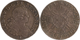 442. Louis XV (1715-1774)
Écu d’argent au 8L 1725 Nantes.
Poids : 23,4 g
G : 320.
Superbe. Patine foncée. (Défaut de métal sur la joue)