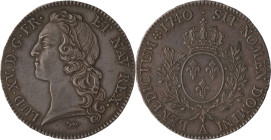 444. Louis XV (1715-1774)
Écu au bandeau 1740 Paris. Frappe spéciale.
Poids : 29,4 g
G : 322.
Presque Superbe avec patine foncée.