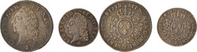 450. Louis XV (1715-1774)
Ensemble de 2 monnaies :
- Demi écu à la vieille tête 1772 Nantes. Poids : 14,6 g
G : 315.
TTB à superbe.
- 1/5 d’écu à la v...