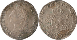 451. Louis XV (1715-1774)
Écu d’argent à la vieille tête 1774 Lille.
Poids : 29,3 g
G : 323.
TTB à Superbe.