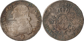 464. Louis XVI (1774-1793)
Écu d’argent aux rameaux d’olivier 1791 Marseille.
Poids : 29,3 g
G : 356.
Superbe. Avec du brillant de frappe