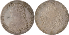465. Louis XVI (1774-1793)
Écu d’argent aux rameaux d’olivier 1791 Strasbourg.
Poids : 29,1 g
G : 356.
TTB.