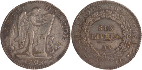 473. Convention Nationale
Écu de 6 Livres 1793 Metz.
Poids : 29,3 g
G : 58.
Presque superbe.
(Traces de vernis au revers)