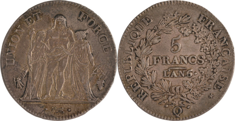 477. Directoire
5 Francs Union et Force An 6/5 Perpignan.
Poids : 24,8 g
G : 563...