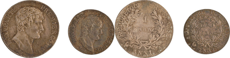 488. Consulat (1799-1804)
Ensemble de 2 monnaies :
- 1 Franc Bonaparte An 11 Par...