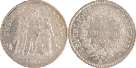 489. Consulat (1799-1804)
5 Francs Union et Force An 11 Paris.
Poids : 24,7 g
G : 563.
Superbe. (Quelques hairlines)