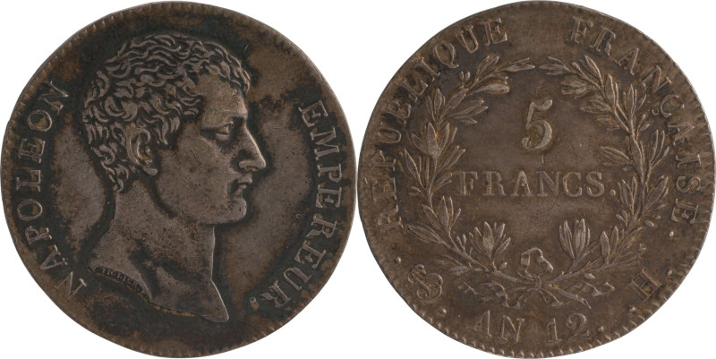 491. Napoléon Ier (1804-1815)
5 Francs An 12 La Rochelle (14741 ex. frappés).
Po...