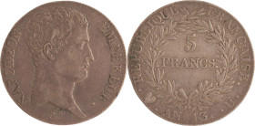 496. Napoléon Ier (1804-1815)
5 Francs An 13 Turin (20859 ex. frappés).
Poids : 24,9 g
G : 580.
TTB.