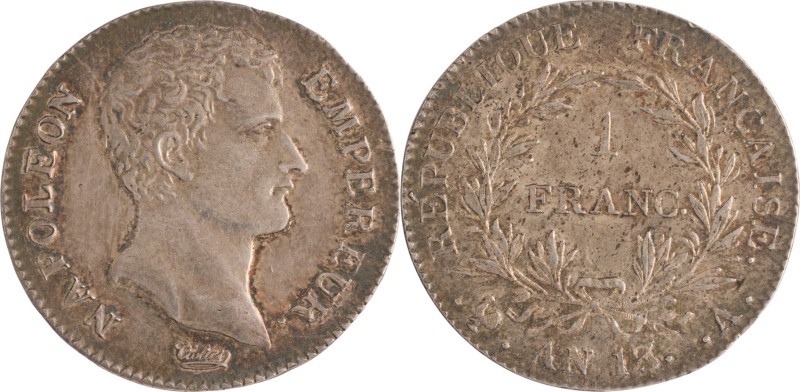 497. Napoléon Ier (1804-1815)
1 Franc an 13 Paris.
Poids : 4,9 g
G : 443.
Superb...