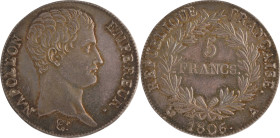 500. Napoléon Ier (1804-1815)
5 Francs 1806 Paris.
Poids : 24,9 g
G : 581.
Superbe à FDC.
