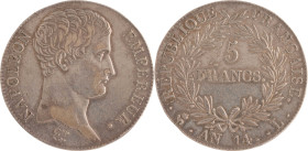 502. Napoléon Ier (1804-1815)
5 Francs An 14 Bayonne (14 691 ex. frappés).
Poids : 24,8 g
G : 580.
Presque TTB.