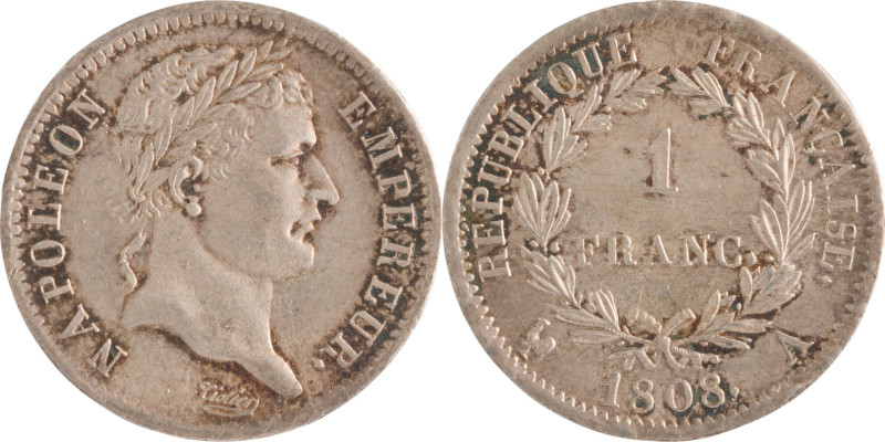 504. Napoléon Ier (1804-1815)
1 Franc 1808 Paris.
Poids : 4,9 g
G : 446.
Superbe...