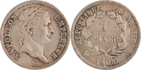 504. Napoléon Ier (1804-1815)
1 Franc 1808 Paris.
Poids : 4,9 g
G : 446.
Superbe-FDC.