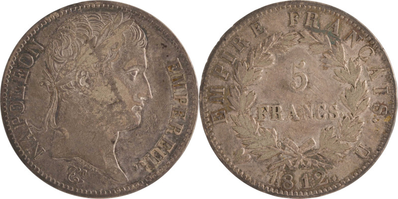 515. Napoléon Ier (1804-1815)
5 Francs 1812 Turin.
Poids : 24,8 g
G : 584.
TB.