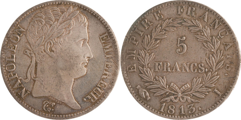 517. Napoléon Ier (1804-1815)
5 Francs 1813 Limoges.
Poids : 24,9 g
G : 584.
Pre...