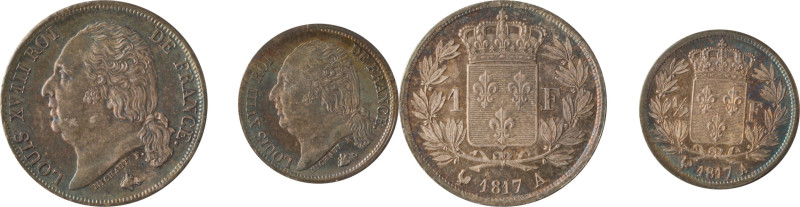 525. Louis XVIII (1814-1824)
Ensemble de 2 monnaies :
- Demi Franc 1817 Paris.
P...