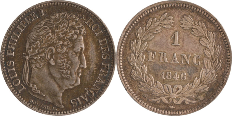 540. Louis-Philippe (1830-1848)
 Piéfort de 1 Franc 1846, en argent, tranche lis...