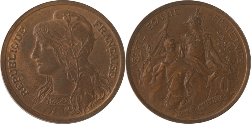 563. IIIe République
Essai de 10 centimes, 1897 en bronze.
Par Daniel DUPUIS.
Av...