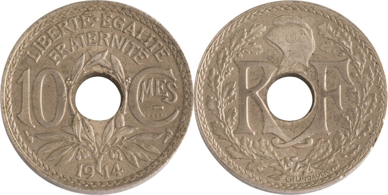 568. IIIe République
Essai de 10 centimes, piéfort en nickel magnétique, 1914.
P...