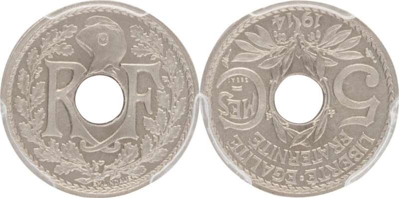 569. IIIe République
5 centimes essai 1914 en nickel, type Lindauer.
G : 169.
KM...