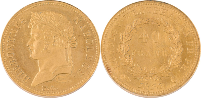 579. ALLEMAGNE WESTPHALIE, Jérôme Napoléon
(1807-1813)
 40 Franken, 1813 C. Refr...