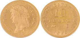 581. ALLEMAGNE WESTPHALIE, Jérôme Napoléon
(1807-1813)
 10 Franken, 1813 C. Refrappe de 1867. Frappe monnaie
et tranche lisse.
Poids : 3,22 g
KM : 126...