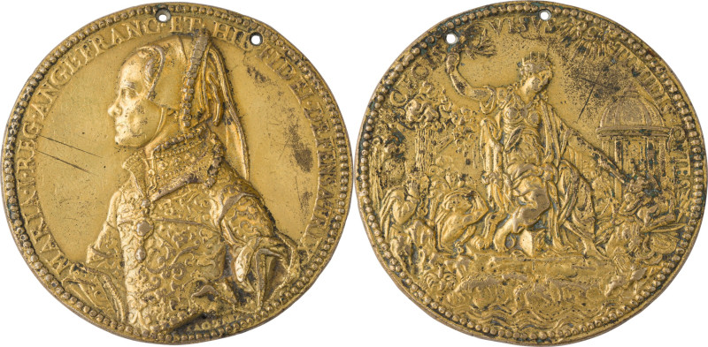 583. ANGLETERRE, Marie Tudor (1553-1558)
 Médaille en bronze coulé et doré par J...