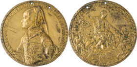583. ANGLETERRE, Marie Tudor (1553-1558)
 Médaille en bronze coulé et doré par J. NIZZOLA
DA TRESSO pour son mariage avec Philippe II
d’Espagne. ND (1...
