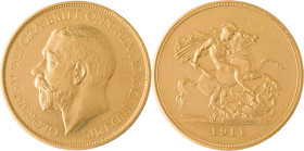 587. ANGLETERRE, Georges V (1910-1936)
5 Livres en or 1911.
Poids : 39,91 g
KM : 822. Fr : 402.
Superbe.