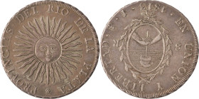 589. ARGENTINE, Province du Rio de la Plata.
8 Reales 1813 en argent, PTS J.
Poids : 26,79 g
KM : 5.
Superbe.