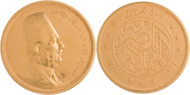 593. ÉGYPTE, Fuad (1917-1936)
500 Piastres, 1922 en or jaune.
Poids : 42,47 g
Fr...