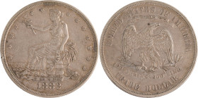 597. ÉTATS-UNIS
Trade Dollar, 1882 (année rare, 1 097 exemplaires).
A circulé.
Poids : 27,15 g
KM : 108.
TTB.