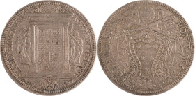 599. VATICAN, Clément X (1670-1676)
1 Scudo, 1675.
Poids : 31,72 g
TTB. (Trace sur la tranche au dessus de l’écusson)