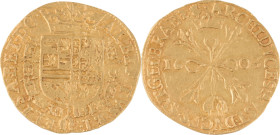 613. PAYS-BAS DUCHÉ de BRABANT, Albert et Isabelle
(1598-1621)
Double Albertin, 1603 Anvers.
Poids : 5,05 g
G et H : 284-1. Delm : 145. Fr : 77.
TTB.