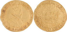 615. PAYS-BAS DUCHÉ de BRABANT, Philippe IV
(1621-1665)
Double souverain 1644. Mains = Anvers.
Poids : 11,07 g
Fr : 85a. Delm : 169.
TTB.