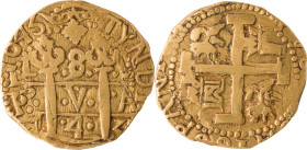 619. LIMA, Philippe V (1700-1746)
8 Escudos, 1743.
Poids : 27,04 g
Fr : 7.
TTB.