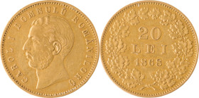 623. ROUMANIE, Carol Ier (1866-1914)
20 Lei, 1868. Tranche lisse.
Poids : 6,38 g
KM : Pn12.
TTB - Superbe.