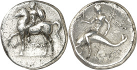 (272-240 a.C.). Italia. Taras. Didracma. (S. 376 var) (CNG. I, 897). 6,16 g. (MBC+).