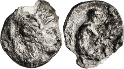(432-420 a.C.). Italia. Heracleia. Dióbolo. (S. 387 var) (CNG. I, 984 sim). Cospel algo faltado y hojas. 0,73 g. (BC).