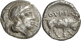 (443-410 a.C.). Italia. Thurium. Trióbolo. (S. 438 sim) (CNG. I, 1265 var). 1,14 g. MBC+.