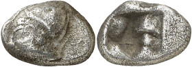 (s. VI a.C.). Jonia. Focea. Trihemióbolo. (S. falta) (SNG. Aulock 1813). Cospel irregular. 1,29 g. MBC-/MBC.