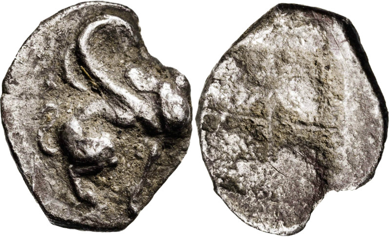 (s. V a.C.). Jonia. Teos. Tetartemorion. (S. falta) (Weber 6213). Cospel ligeram...