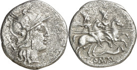 (179-170 a.C.). Anónima. Denario. (Bab. 20) (S. 20h) (Craw. 157/1). Erosiones. 3,05 g. (MBC/MBC+).