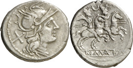 (194-190 a.C.). Anónima. Denario. (Bab. 20) (S. 20i) (Craw. 137/1). Incisión en canto. 3,51 g. MBC.